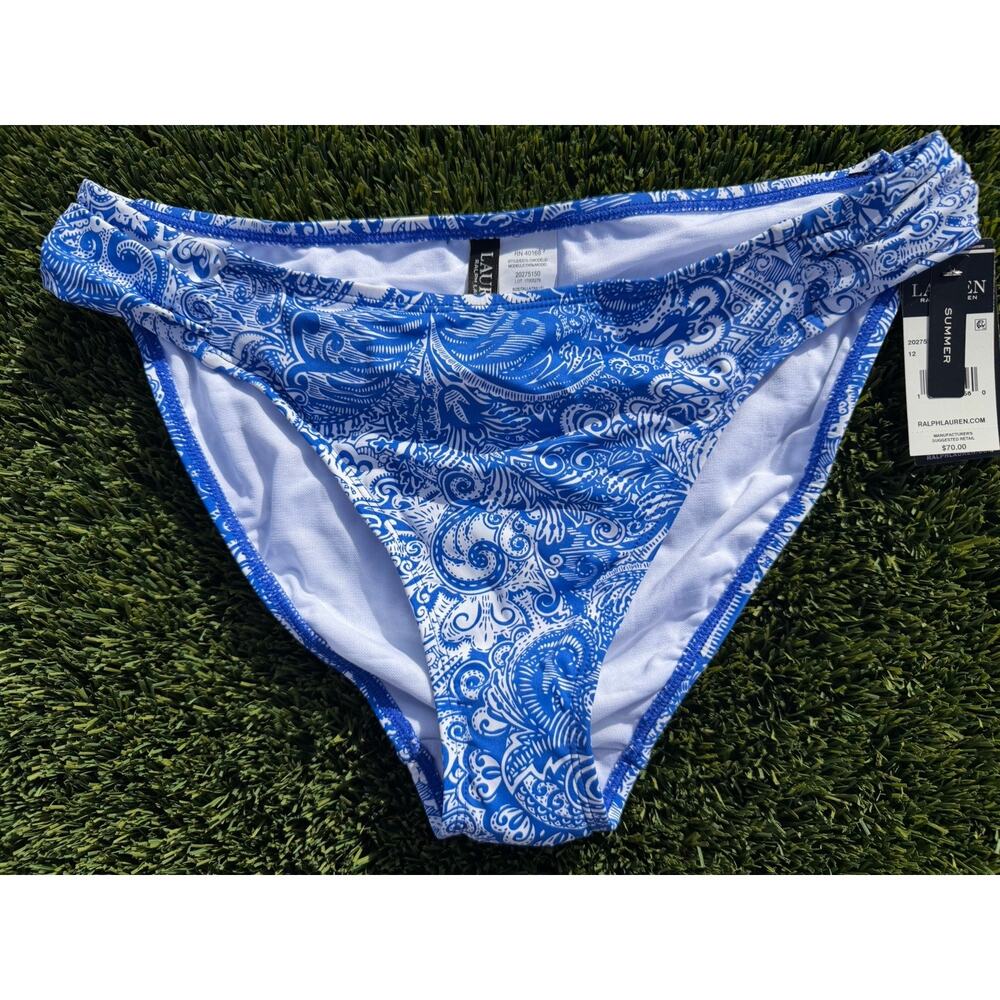 Lauren Ralph Lauren Printed Hipster Bikini Swim Bottom Blue White Paisley 12